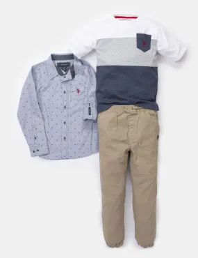 BOYS 3 PIECE SET: SHIRT, TEE-SHIRT & JOGGERS