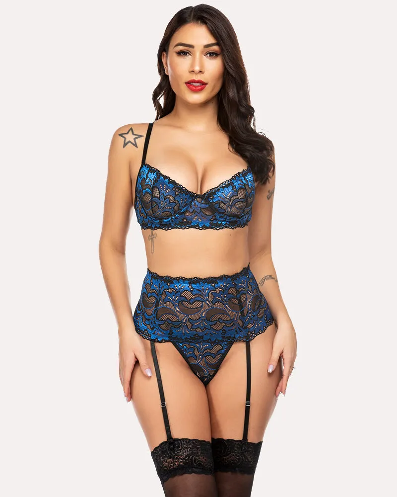 Bra and Panty Lingerie Set with Garter Belts