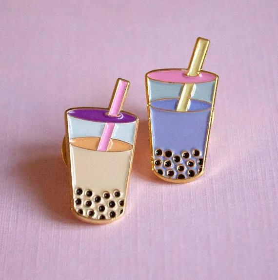 Bubble Tea Boba Enamel Pin Milk Tea and Taro Variants