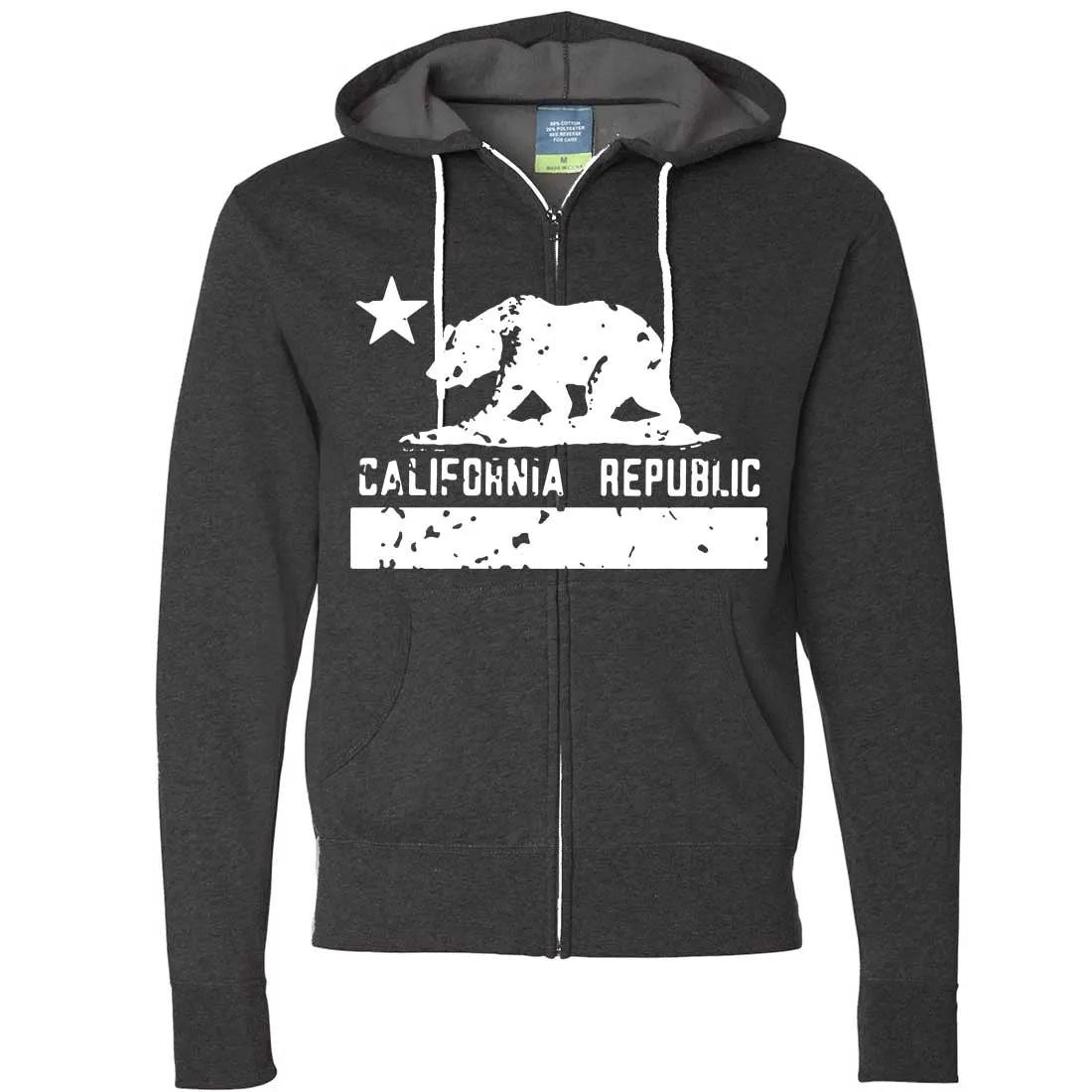 California Flag White Print Silhouette Zip-Up Hoodie