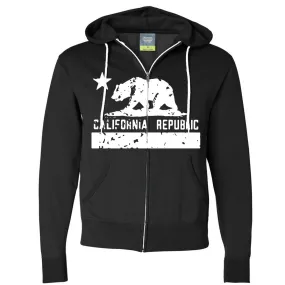 California Flag White Print Silhouette Zip-Up Hoodie