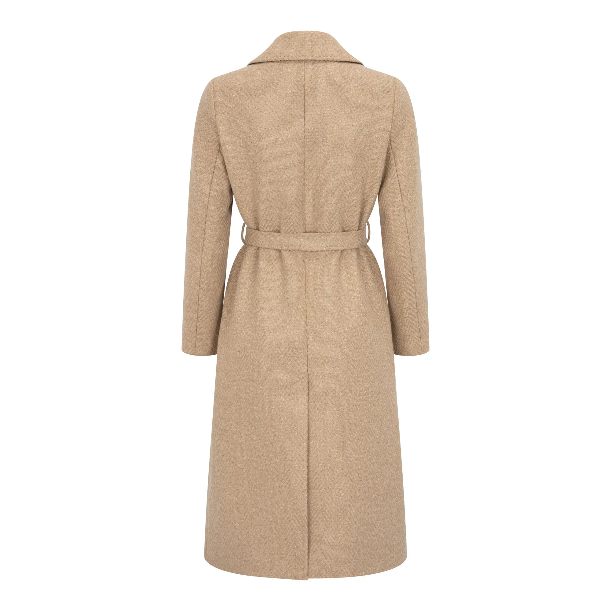 Camel Herringbone Erin Cashmere Blend Belted Coat