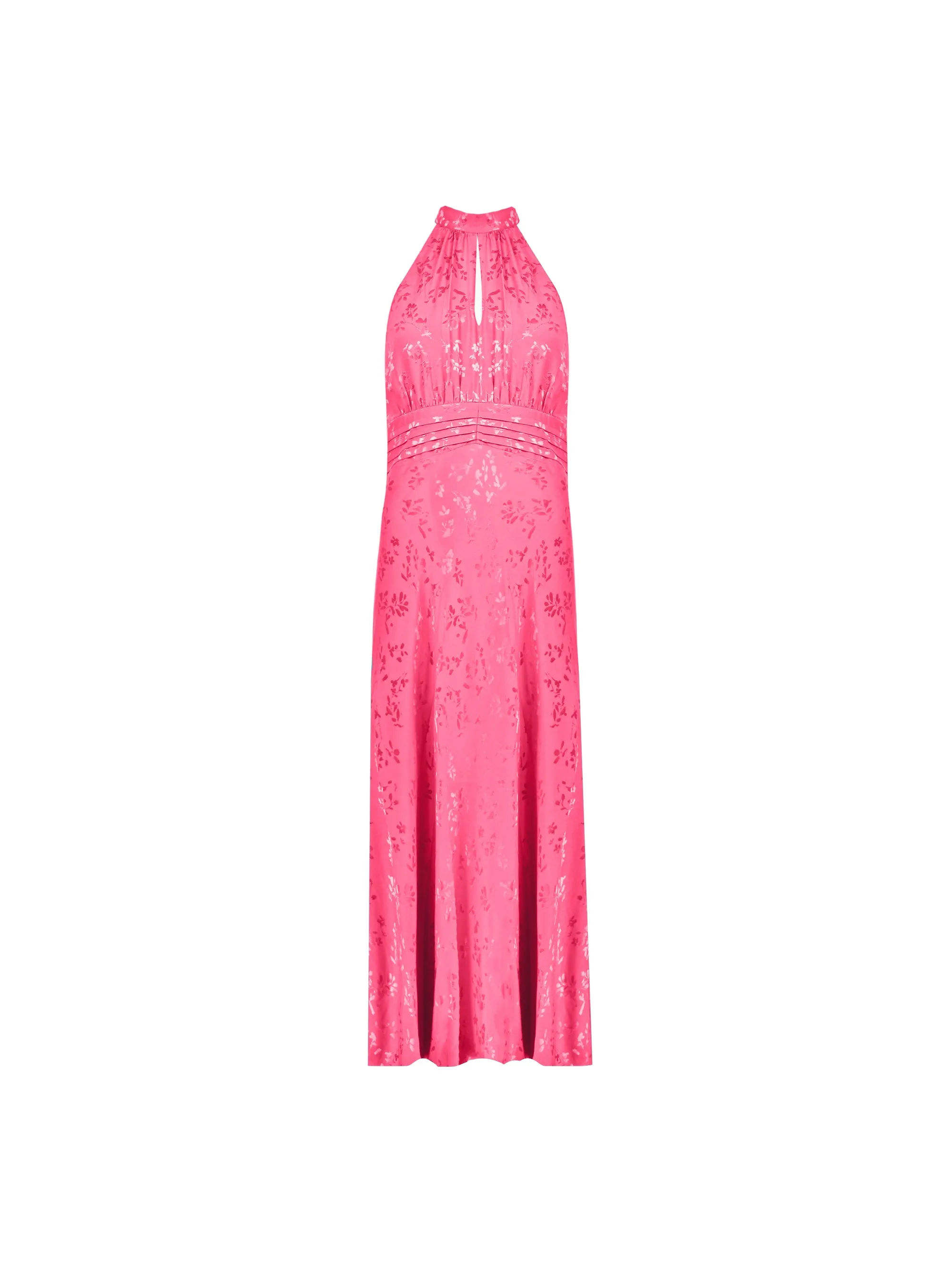 Camilla Pink Jacquard High Neck Keyhole Midi Dress