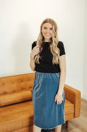 Carrie Stretch Velvet Skirt Azure