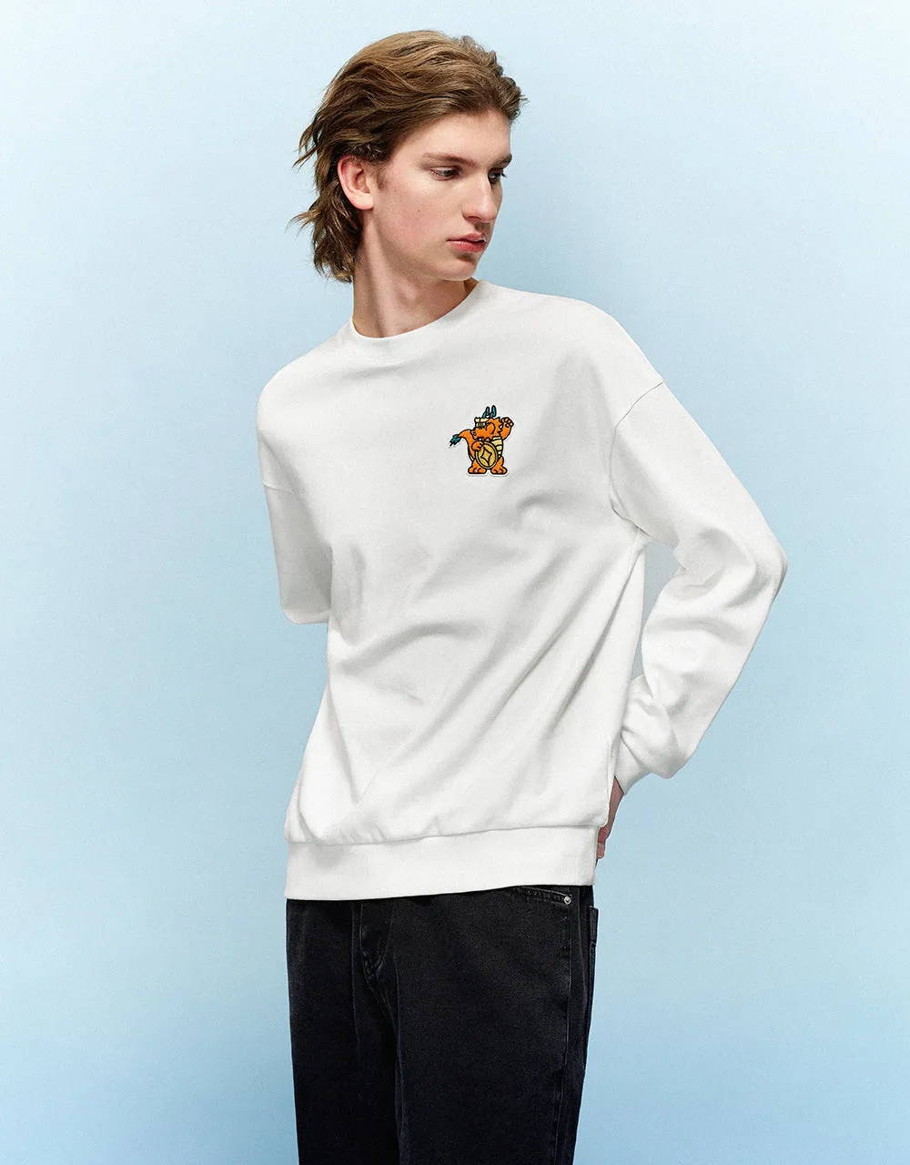 Cartoon Embossed Crew Neck T-Shirt