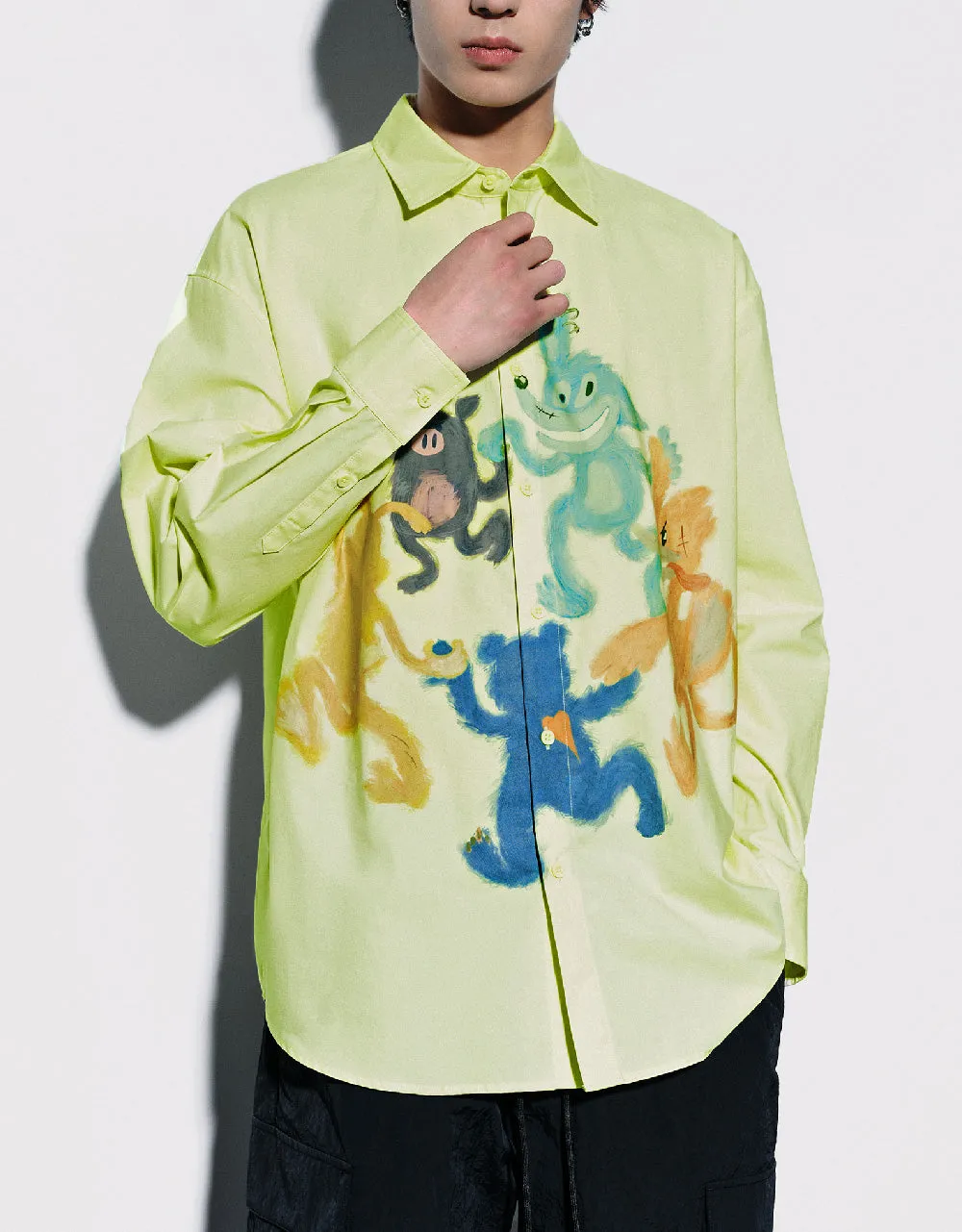 Cartoon Printed Oversized Shirt