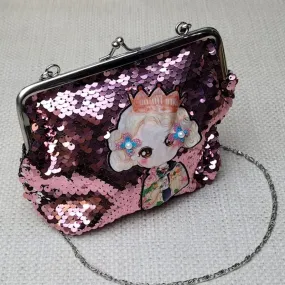 Cartoon Sequin Girls Shoulder Bags – Glitter Leather Splicing LED Light Messenger Bags