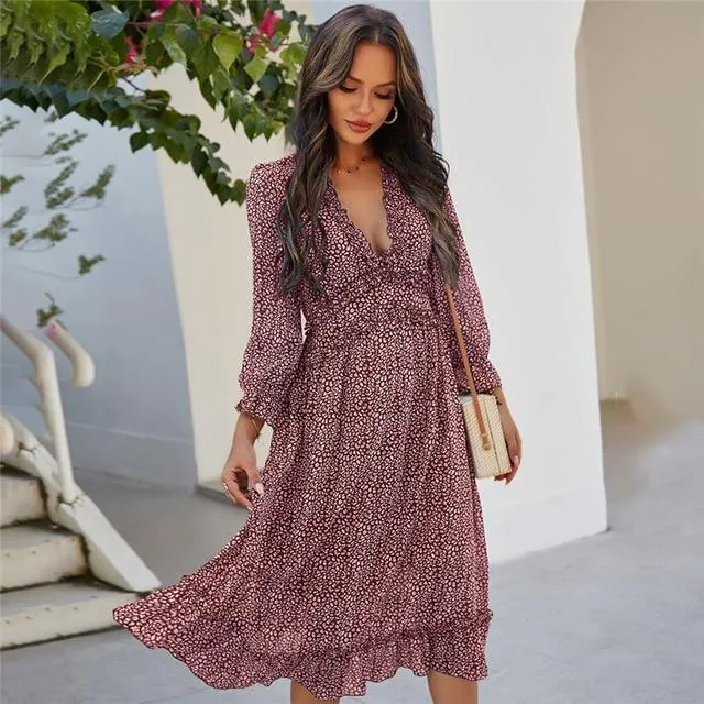 Casual Butterfly Sleeve High Waist Chiffon Dress