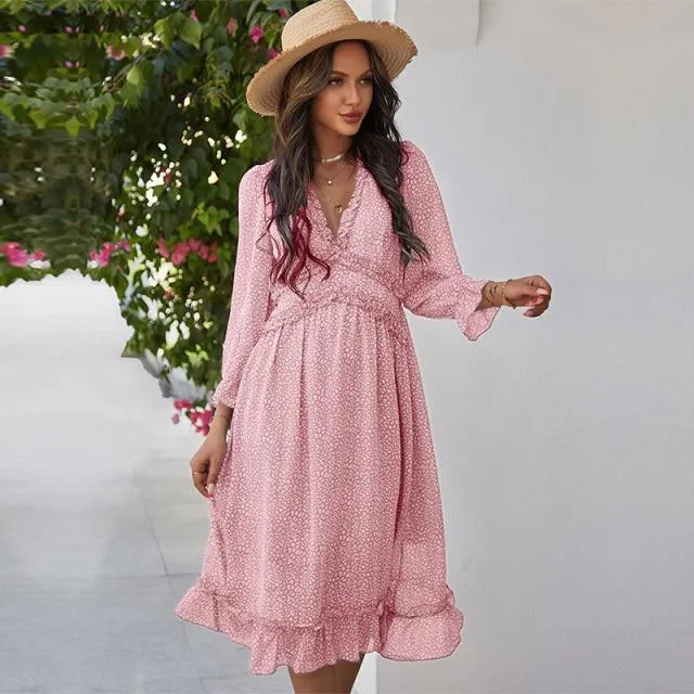 Casual Butterfly Sleeve High Waist Chiffon Dress