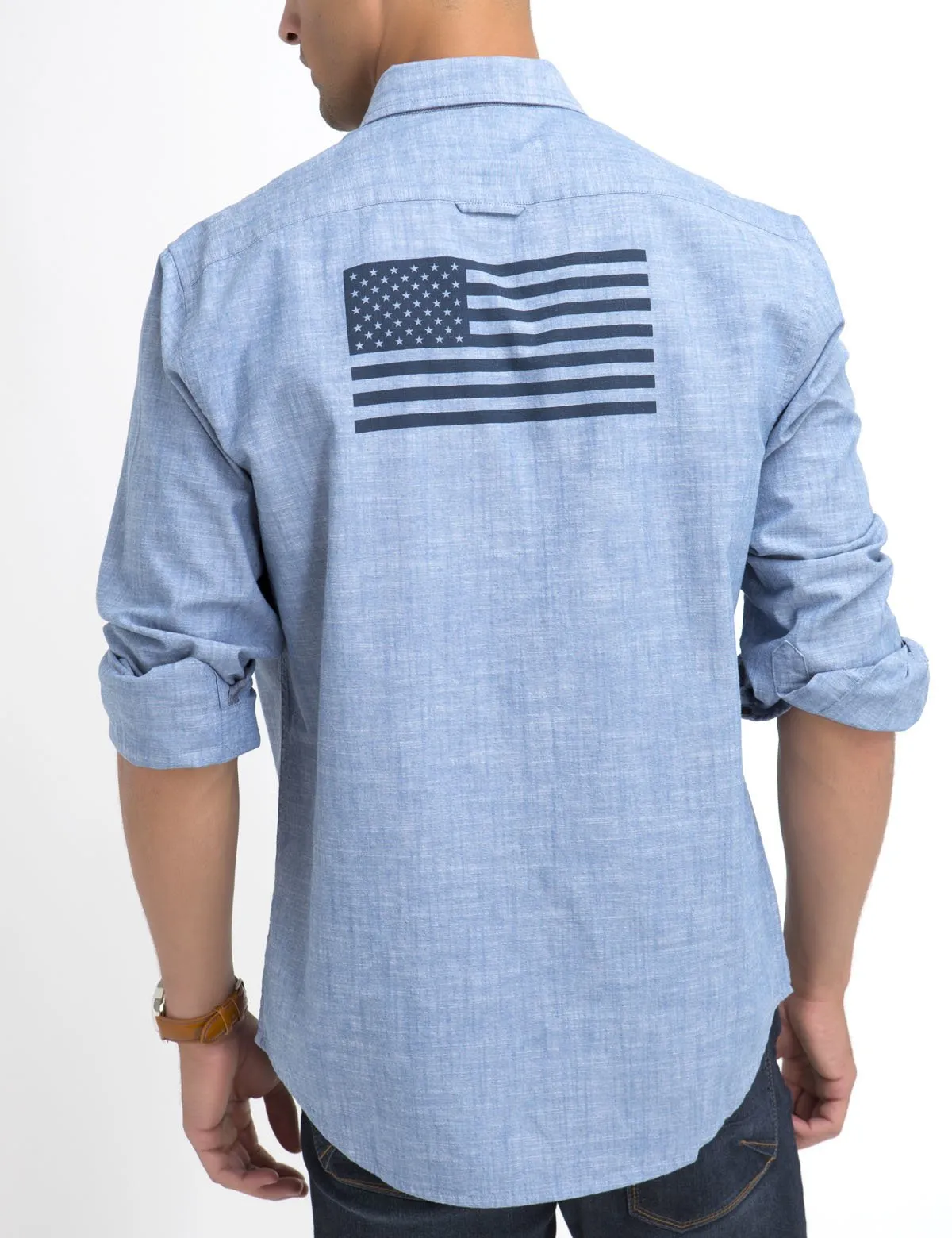 CLASSIC FIT FLAG BACK SHIRT IN CANVAS