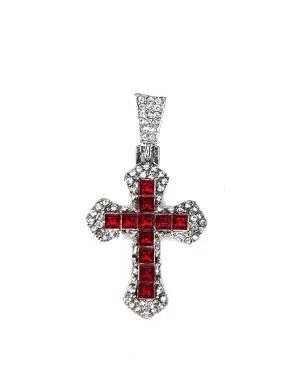 Crimson Edge Freezing Iced Cross 14k white gold Pendant