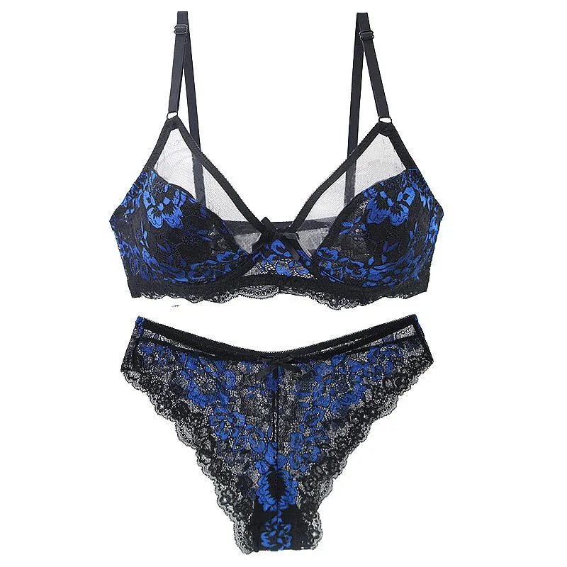 DaiNaFang Ultra-Thin Thick BCDE Cup Mesh Lace Underwear Transparent Bra Sets Beauty Back Hollow Embroidery Female Lingerie