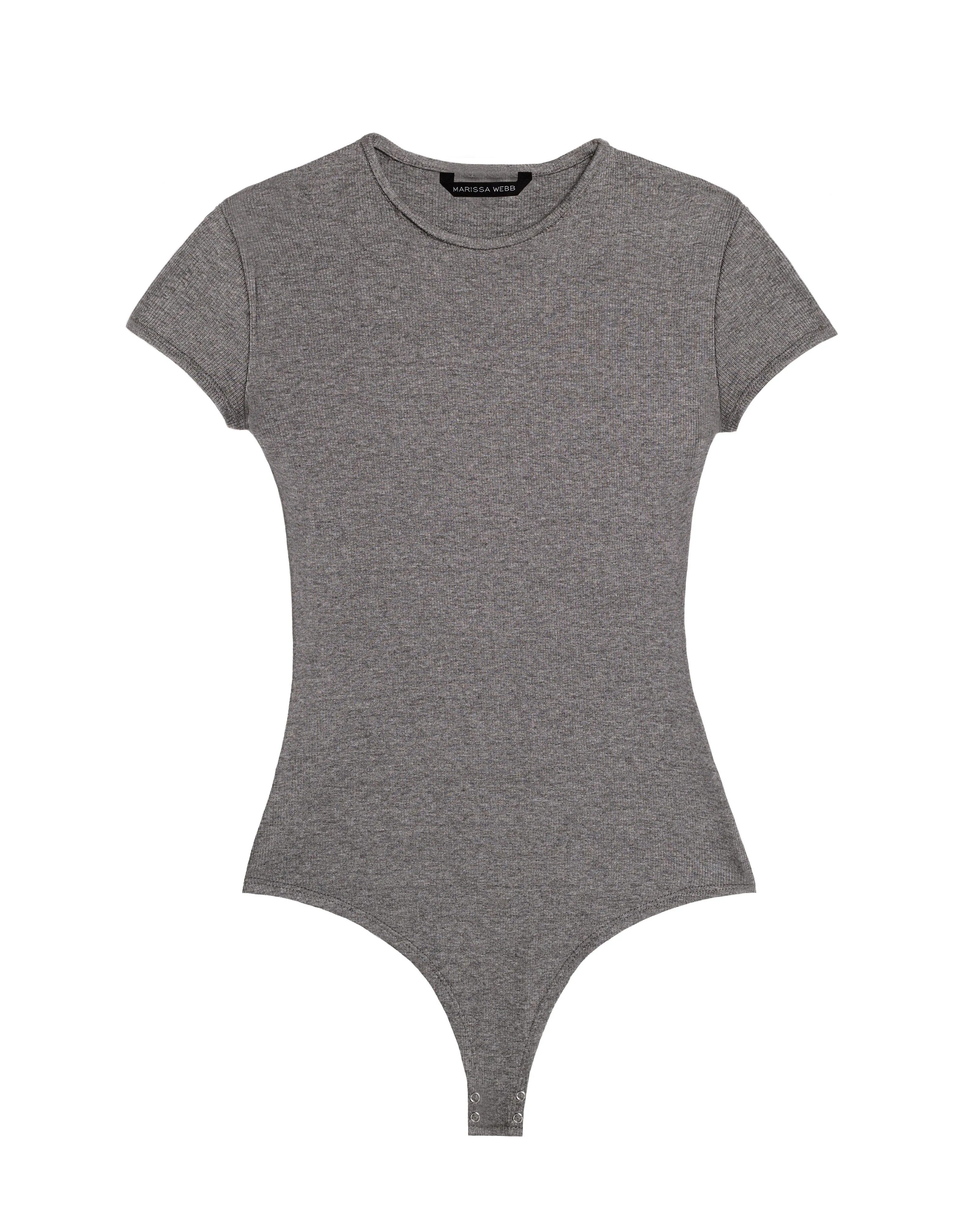 Dani Crewneck Ribbed Bodysuit in Heather Grey