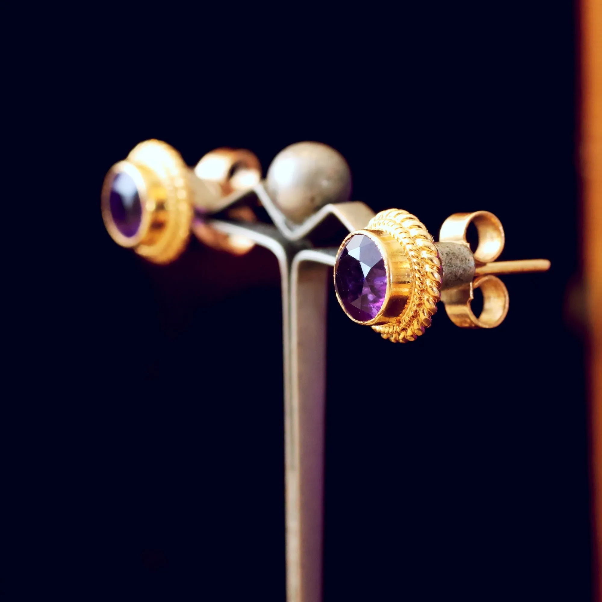 Date 1978 9CT Gold Amethyst Stud Earrings