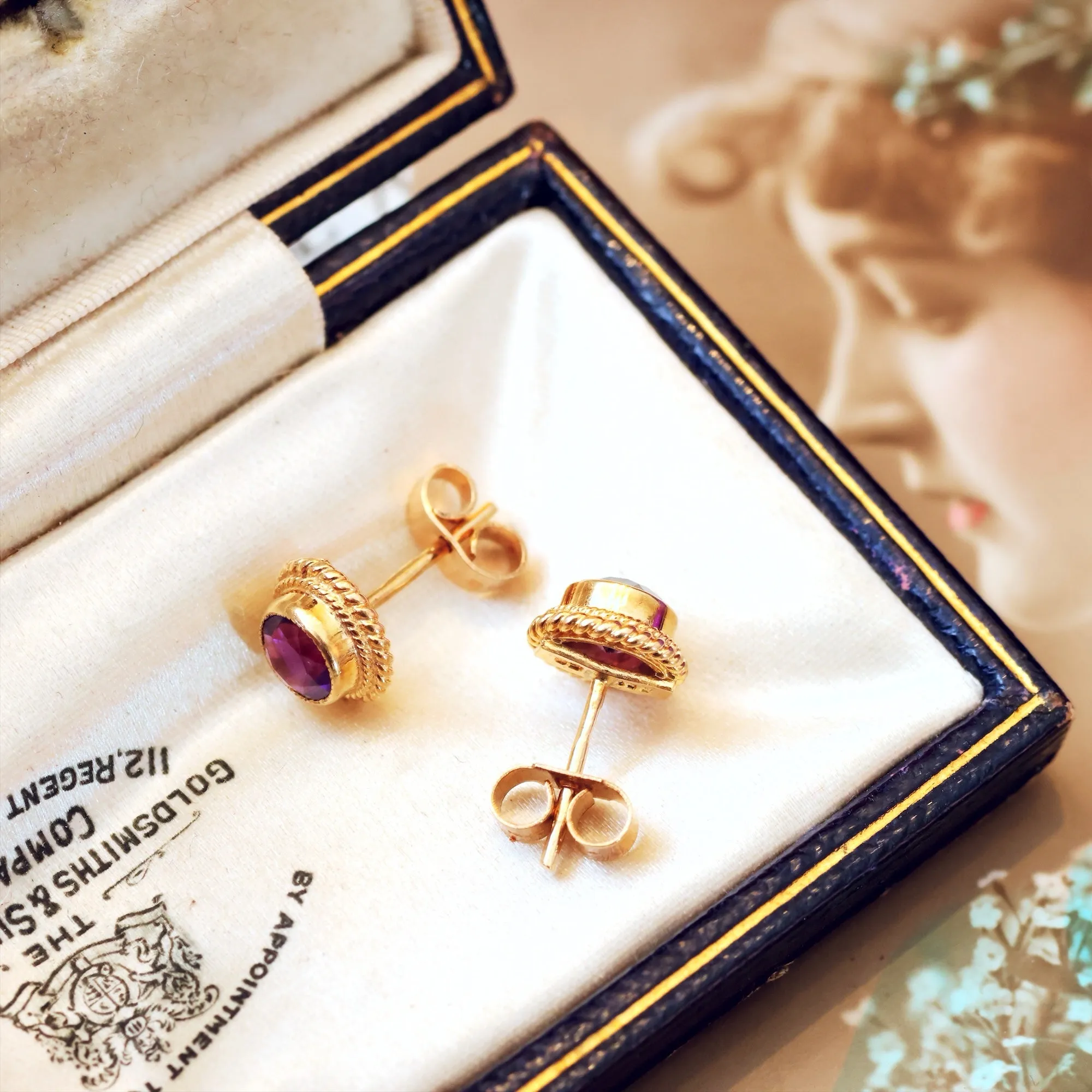 Date 1978 9CT Gold Amethyst Stud Earrings