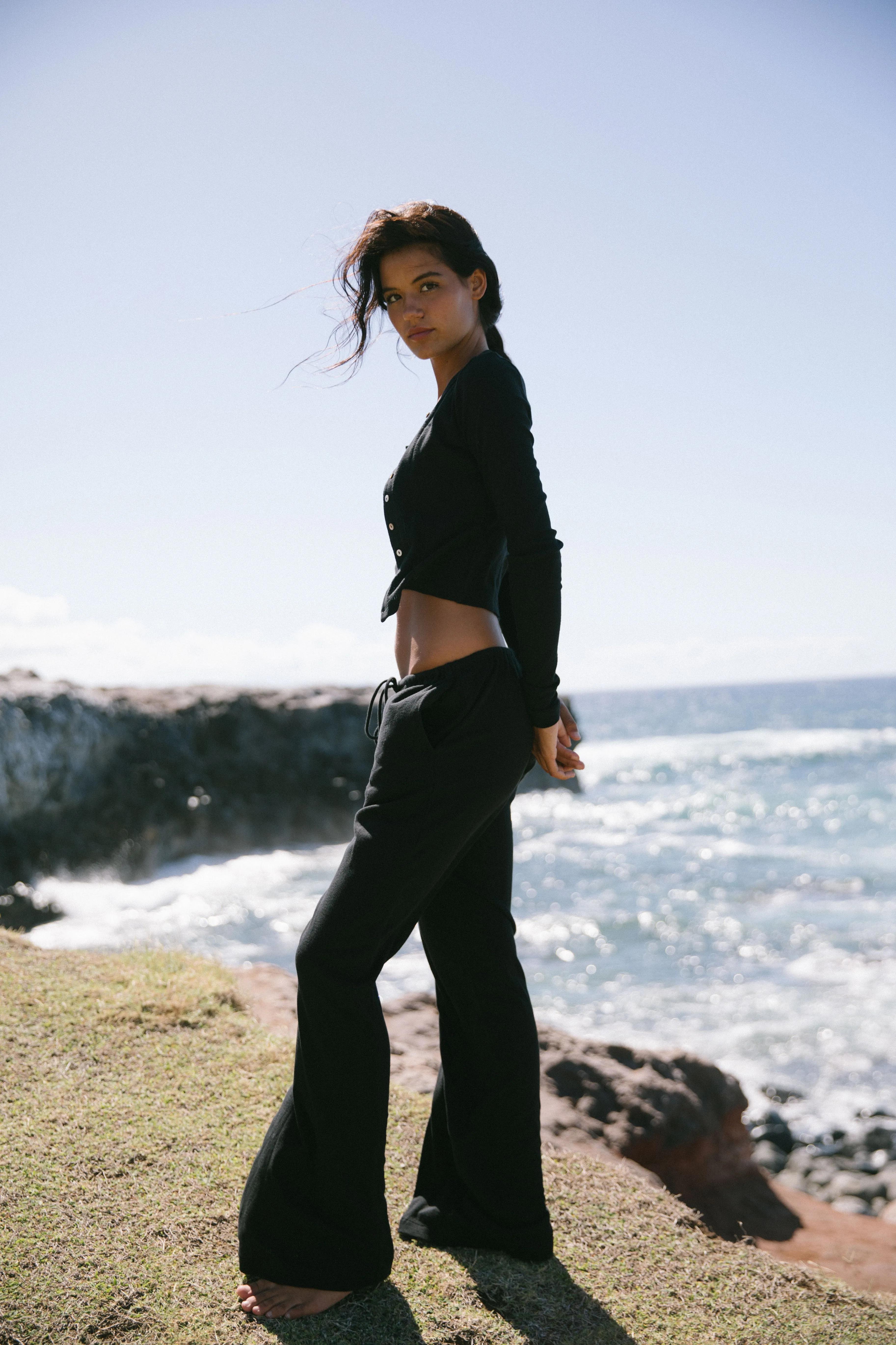 Drawstring Pointelle Pant in Onyx