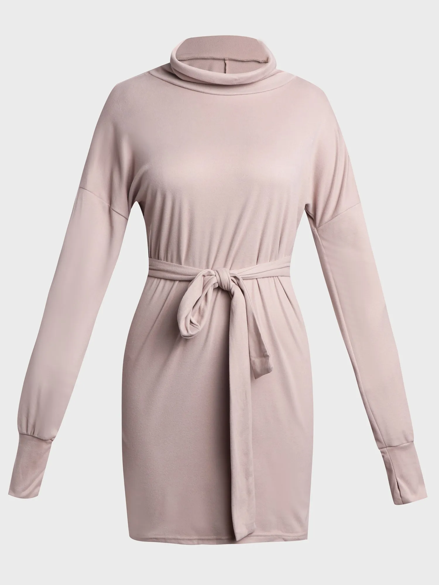 Elegance Elevated Long-Sleeved High-Neck Belted Dress