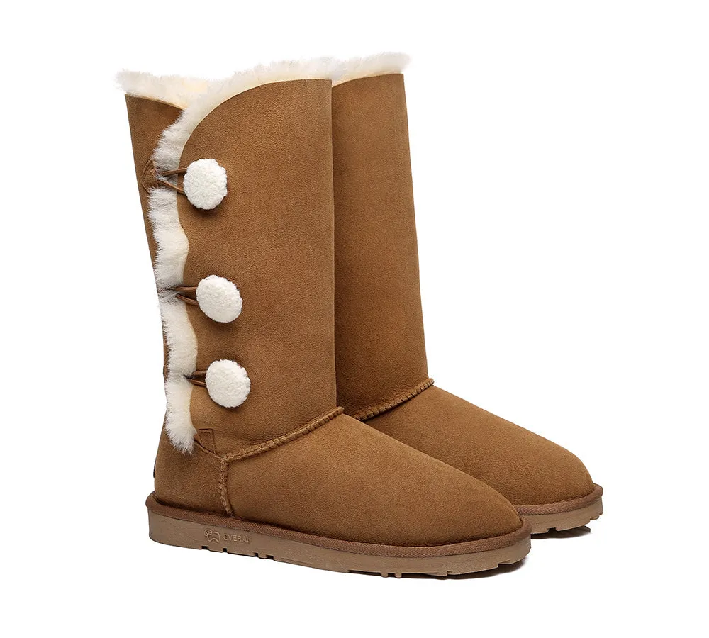 EVERAU® UGG Women Sheepskin Wool Triple button Boots Tall Espina