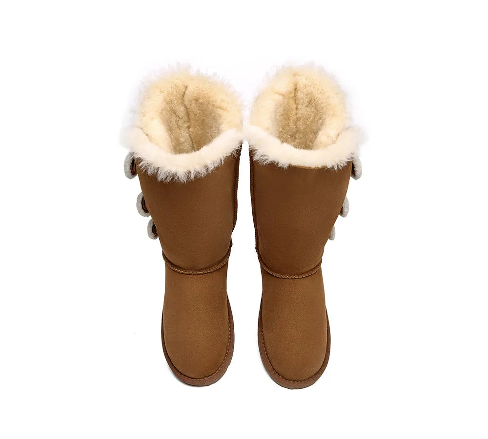 EVERAU® UGG Women Sheepskin Wool Triple button Boots Tall Espina