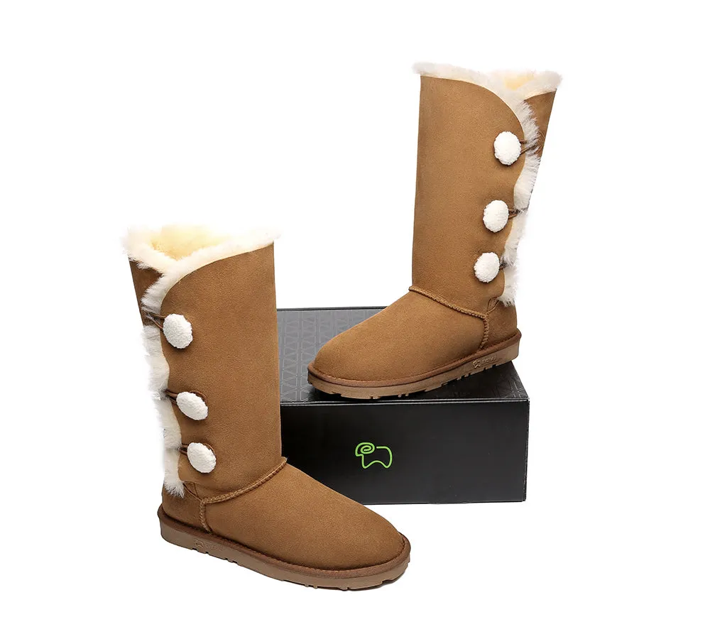 EVERAU® UGG Women Sheepskin Wool Triple button Boots Tall Espina