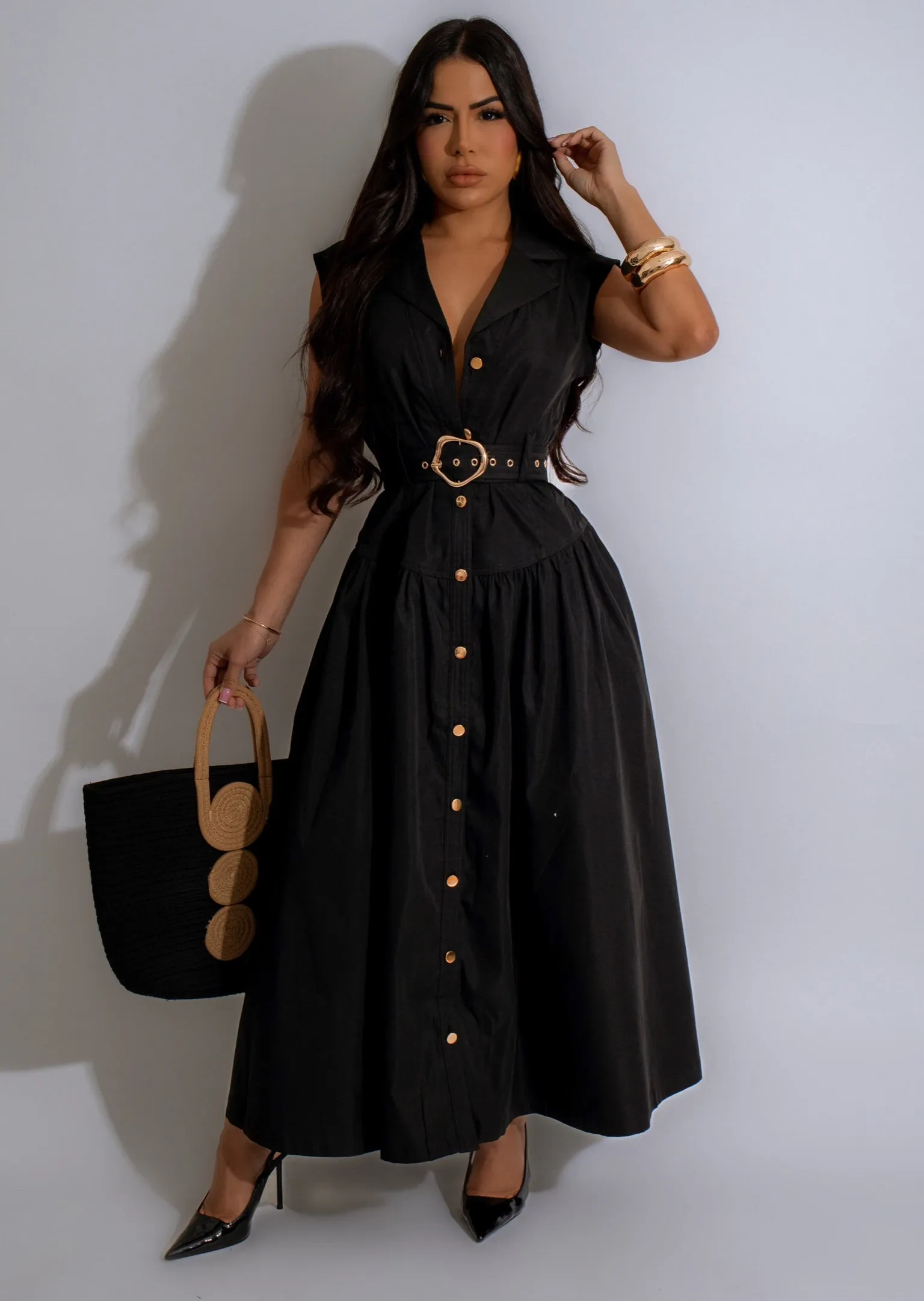 Falling For You Midi Dress Black