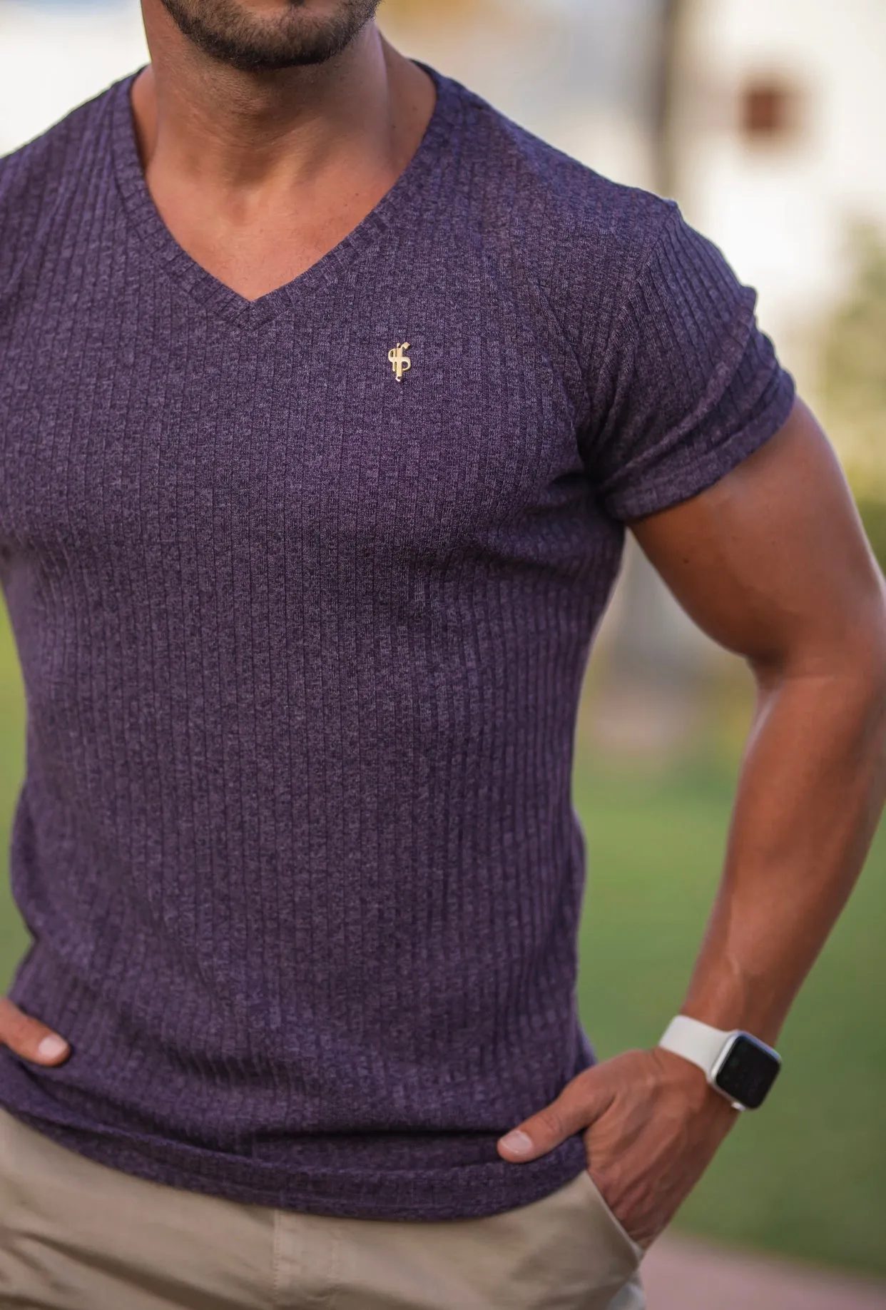 Father Sons Classic Dark Plum V Neck Ribbed Crew - FSH504