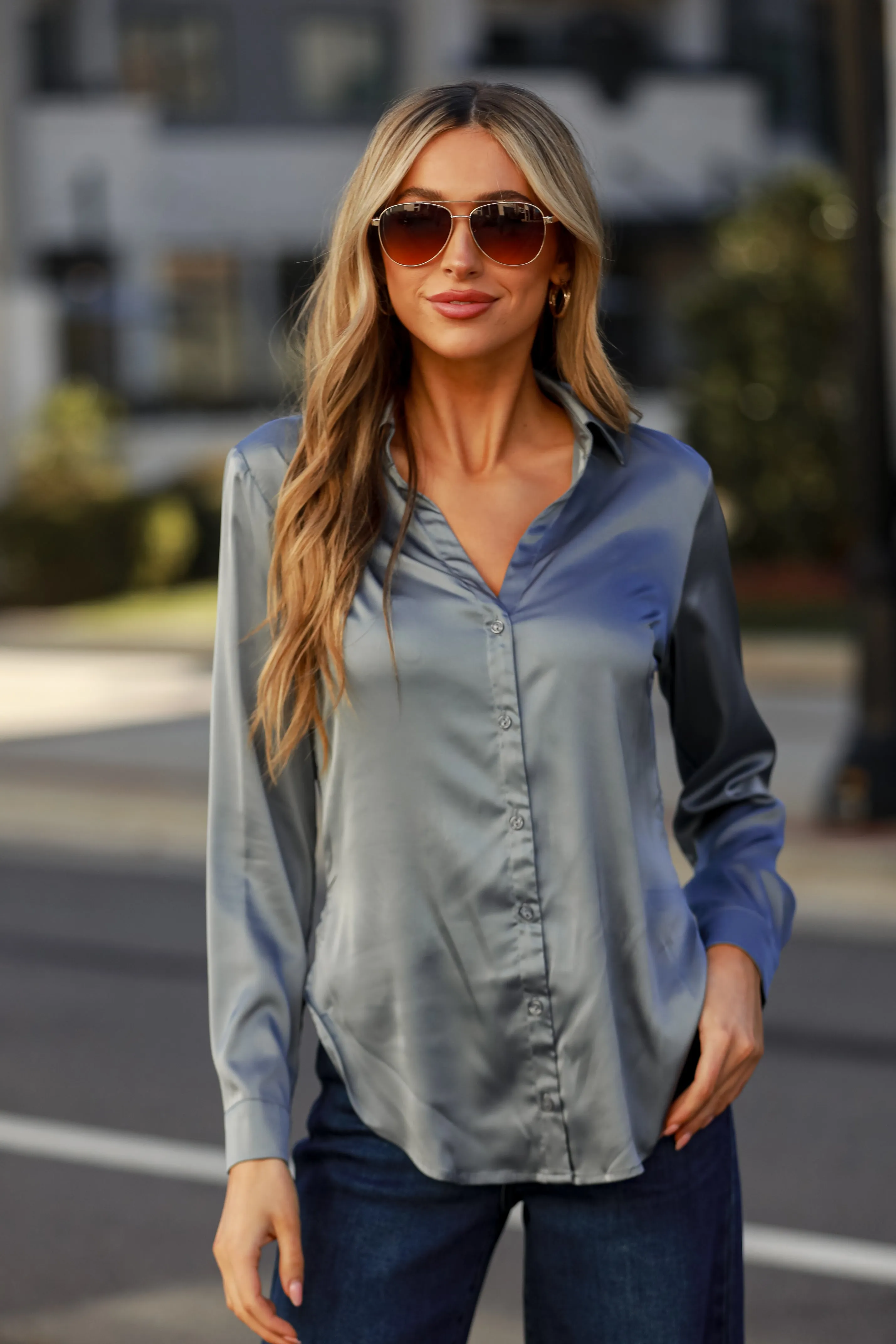 FINAL SALE - Ashton Satin Button-Up Blouse - DOORBUSTER