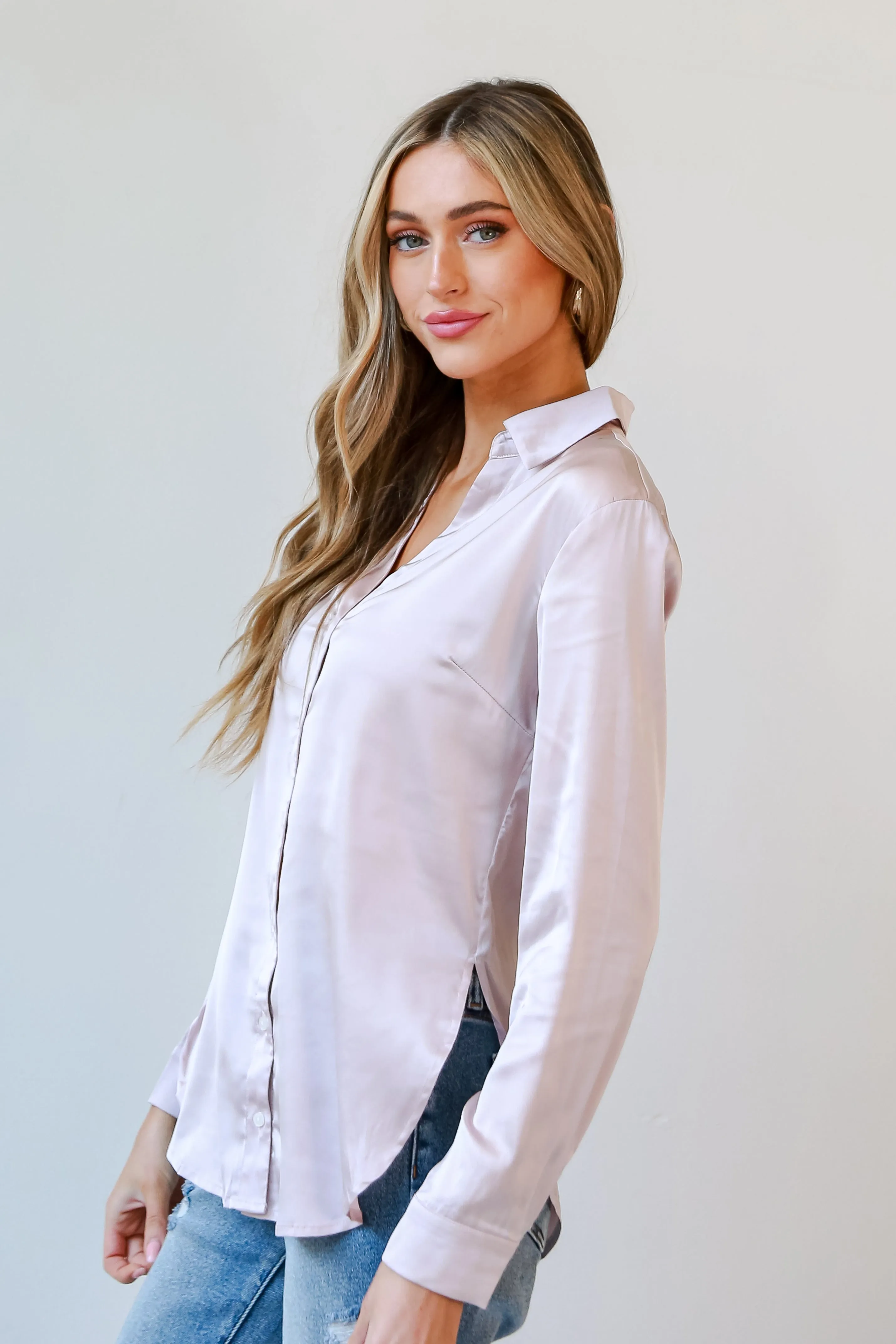 FINAL SALE - Ashton Satin Button-Up Blouse - DOORBUSTER