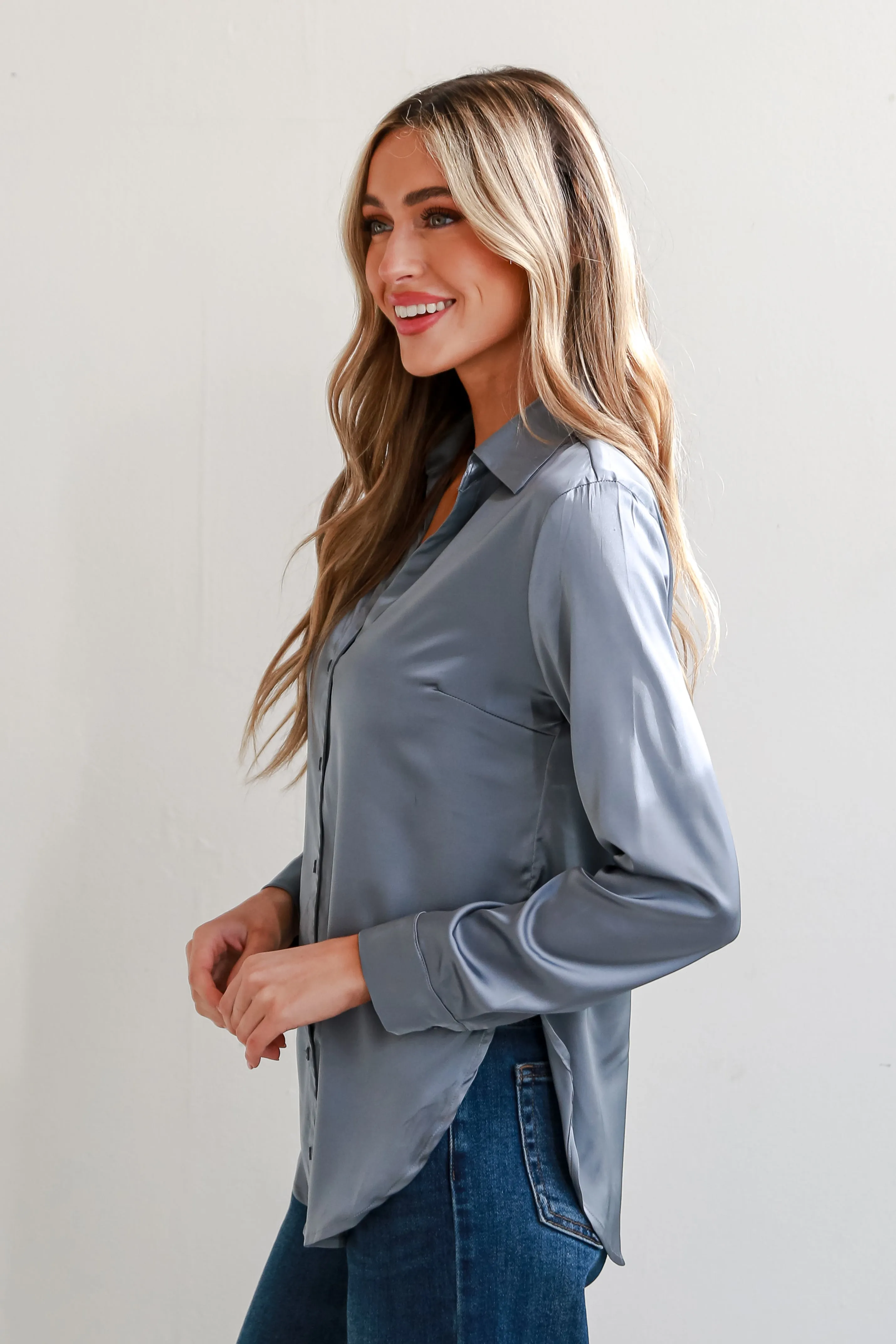 FINAL SALE - Ashton Satin Button-Up Blouse - DOORBUSTER