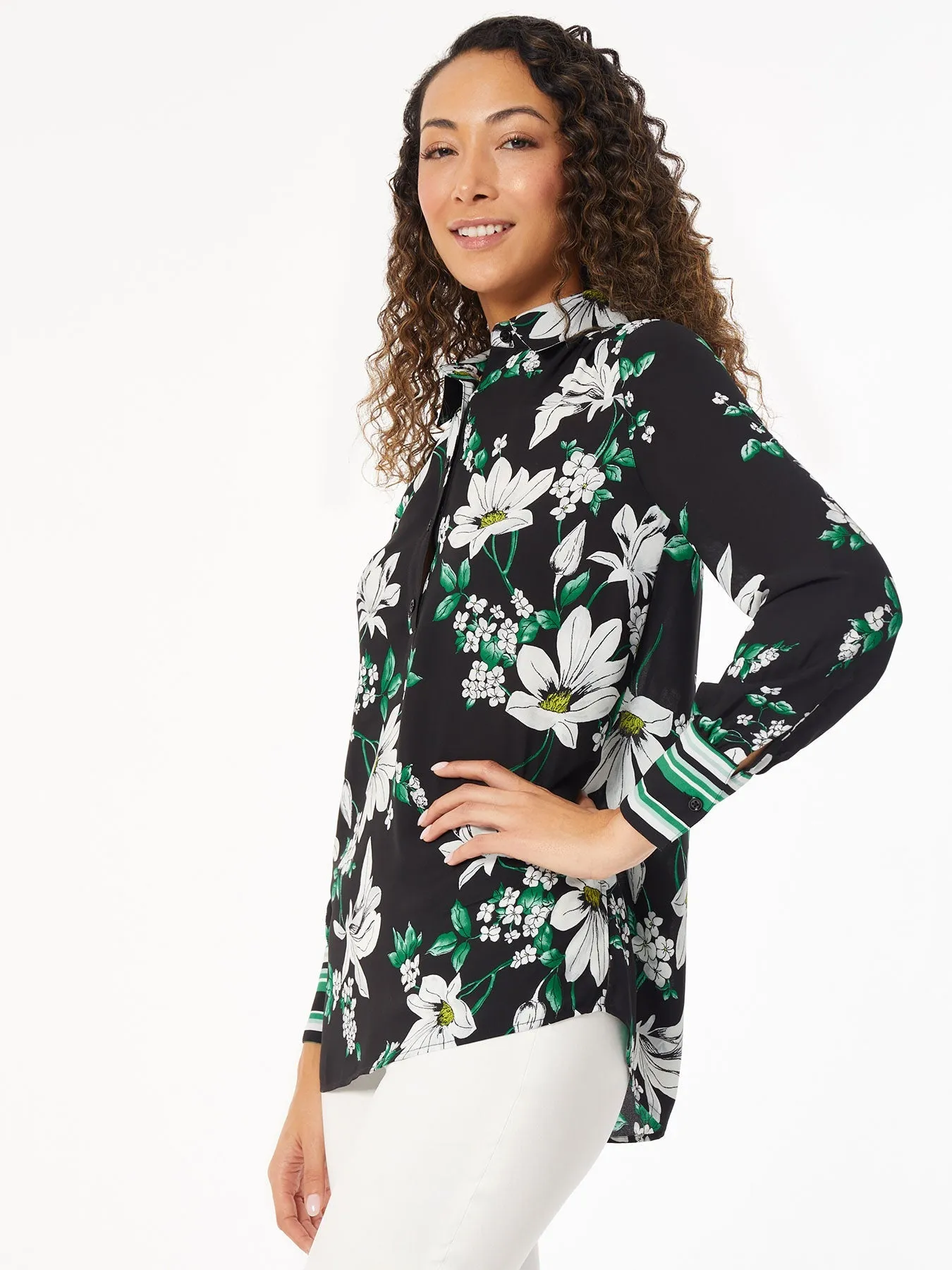 Floral Satin Popover Tunic