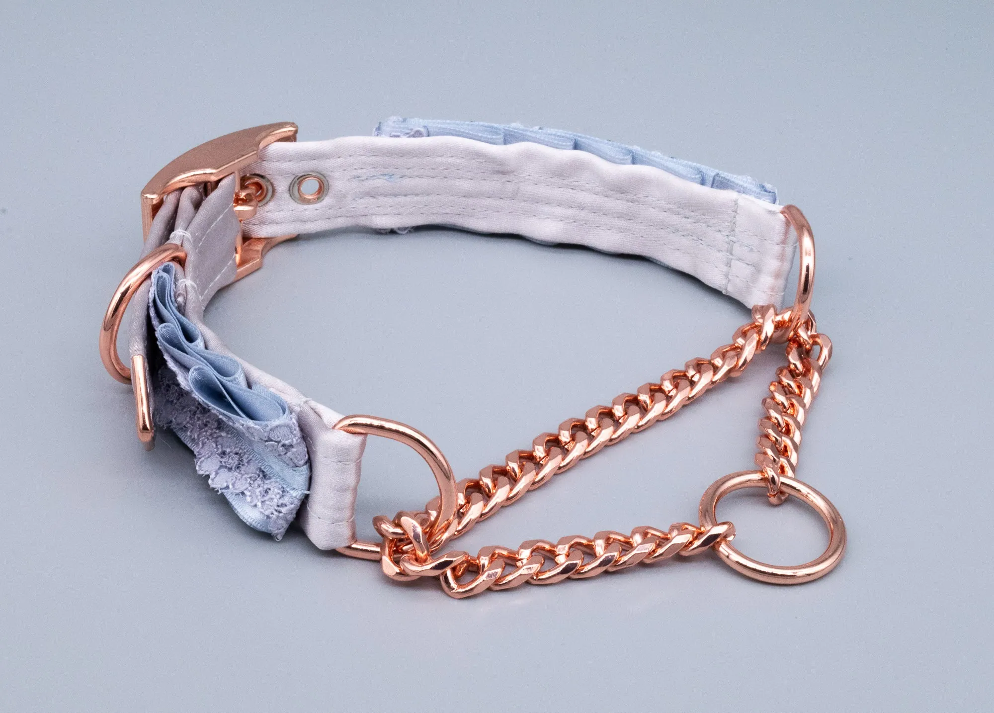 French Blue & Dusty Lilac Lace Mini O-ring Martingale Collar