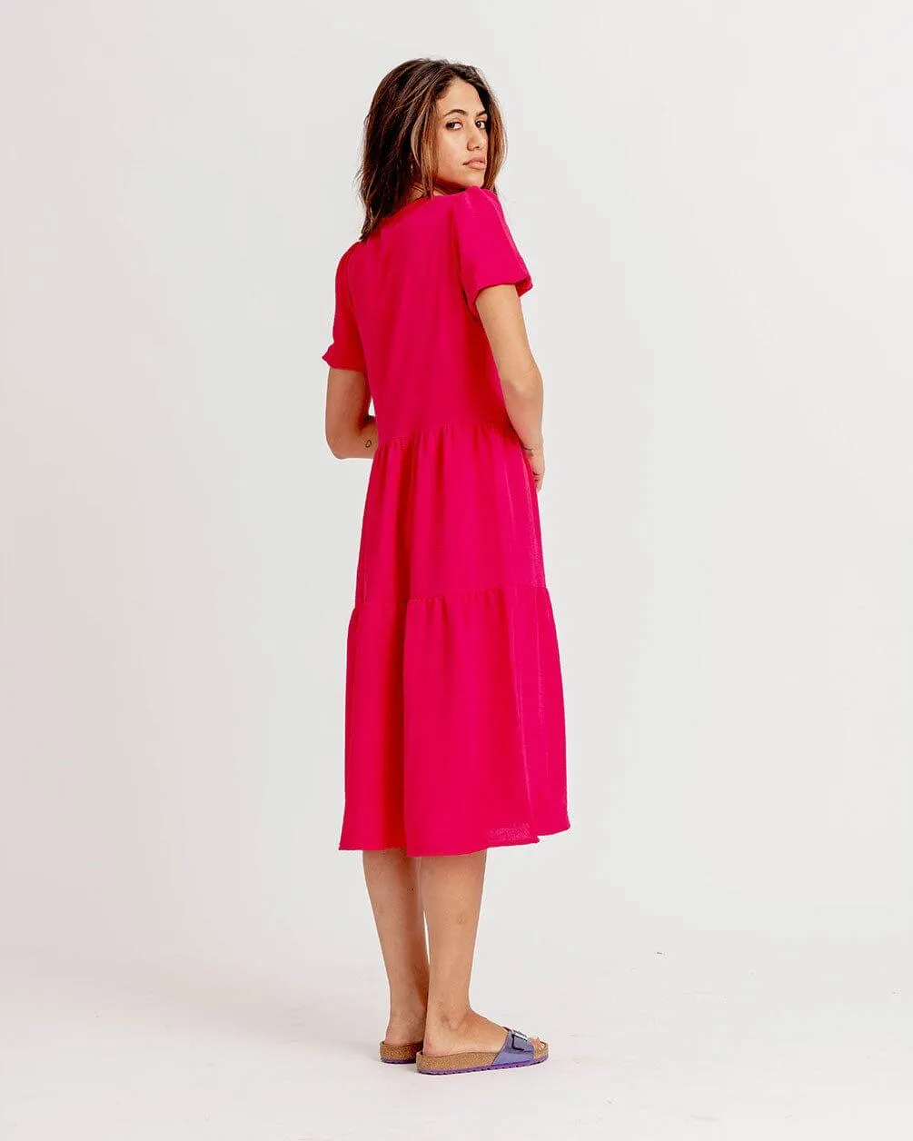 Fuchsia Ruffled Midi Dress