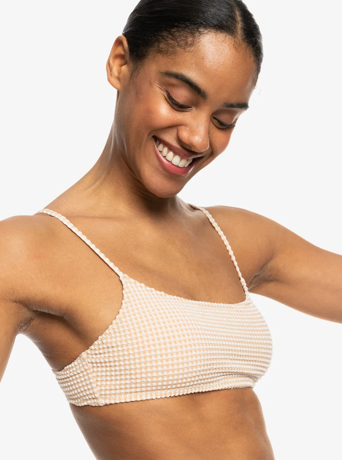 Gingham Bralette Bikini Top - Porcini