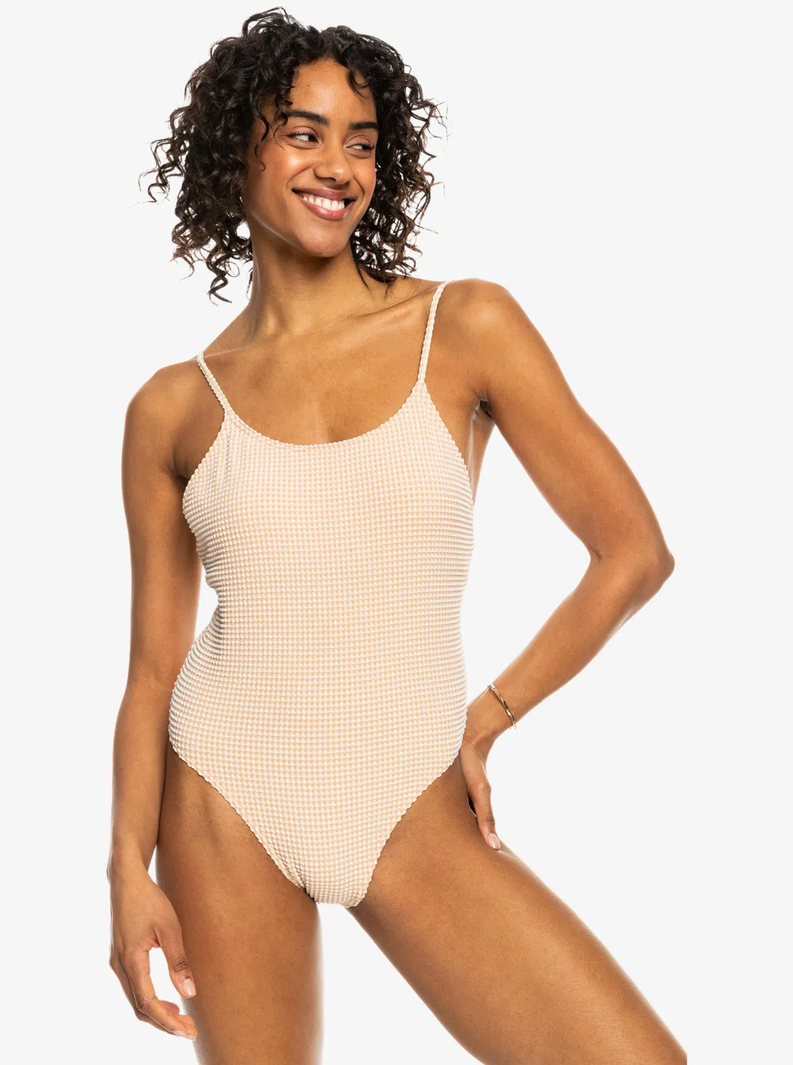 Gingham One-Piece Swimsuit - Porcini