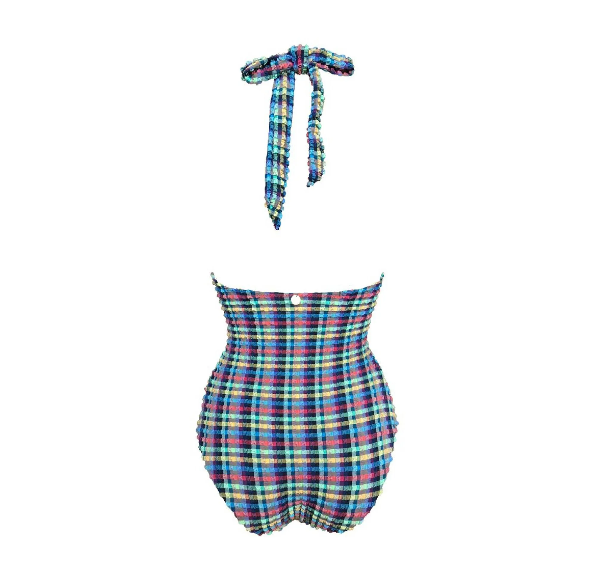 Gingham waffle gold detail multi-tie swimsuit [Blue Gingham]