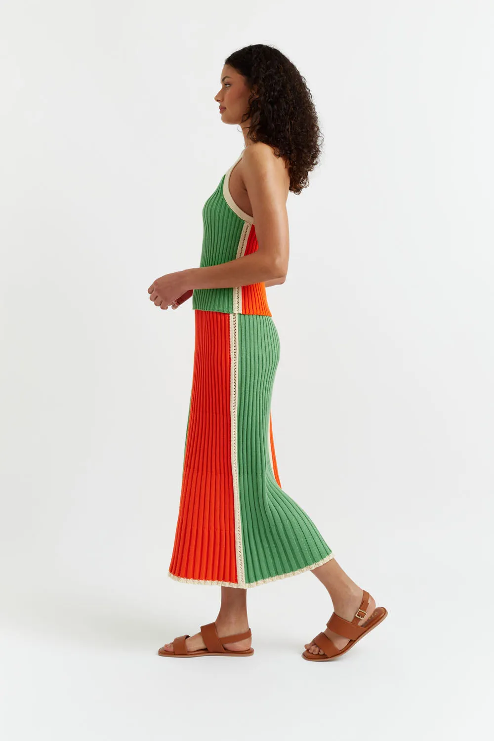 Green-Orange Cotton Riviera Colourblock Top