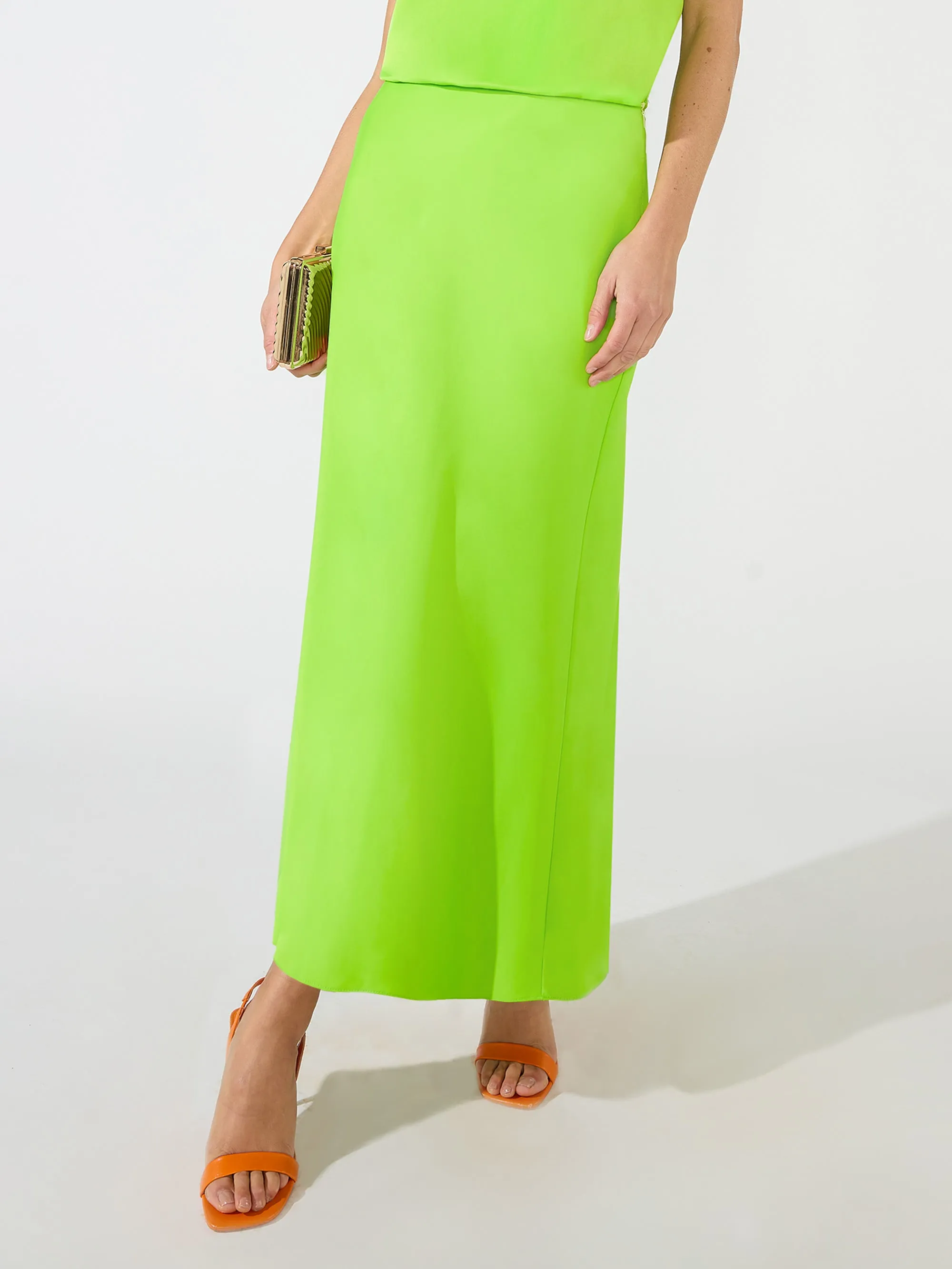 Green Satin Bias Midi Skirt