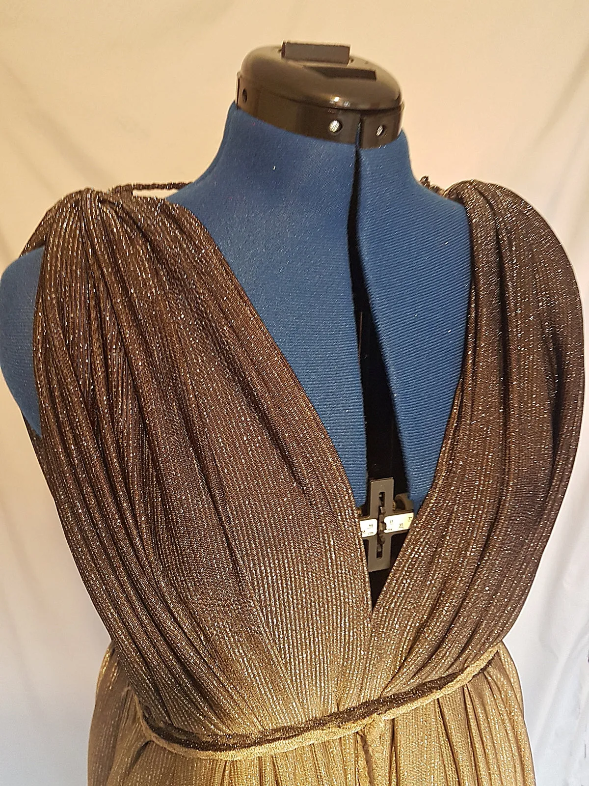 Grey Silver Striped Metallic Grecian Plunge Dress