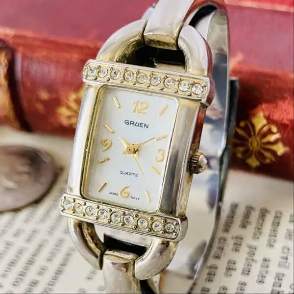 Gruen Watch Quartz Date Women Vintage Bracelet Cocktail