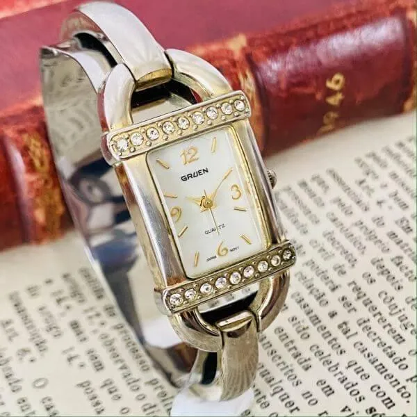 Gruen Watch Quartz Date Women Vintage Bracelet Cocktail