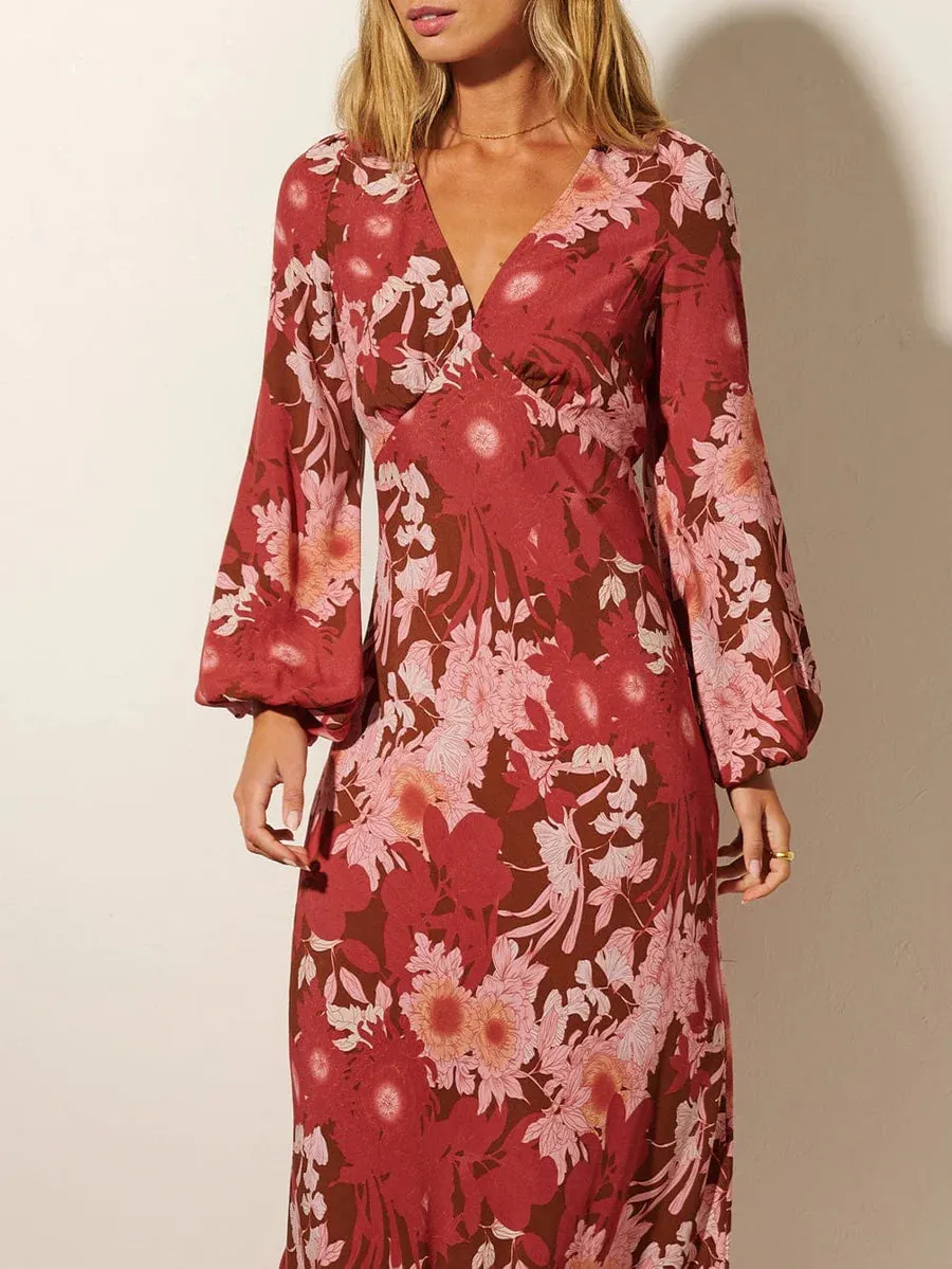 Hacienda Tie Back Maxi Dress - Burgundy & Pink