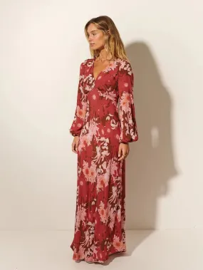 Hacienda Tie Back Maxi Dress - Burgundy & Pink