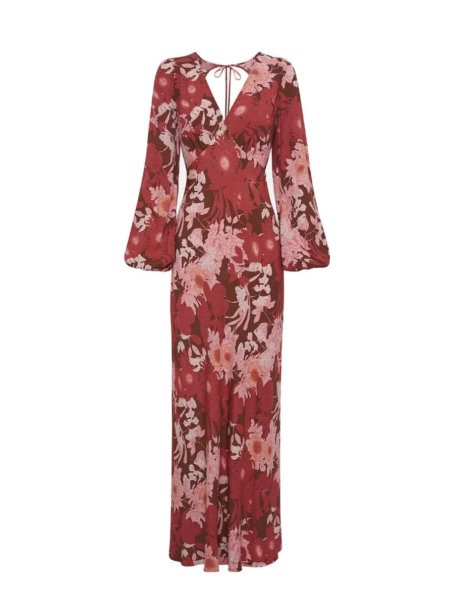 Hacienda Tie Back Maxi Dress - Burgundy & Pink