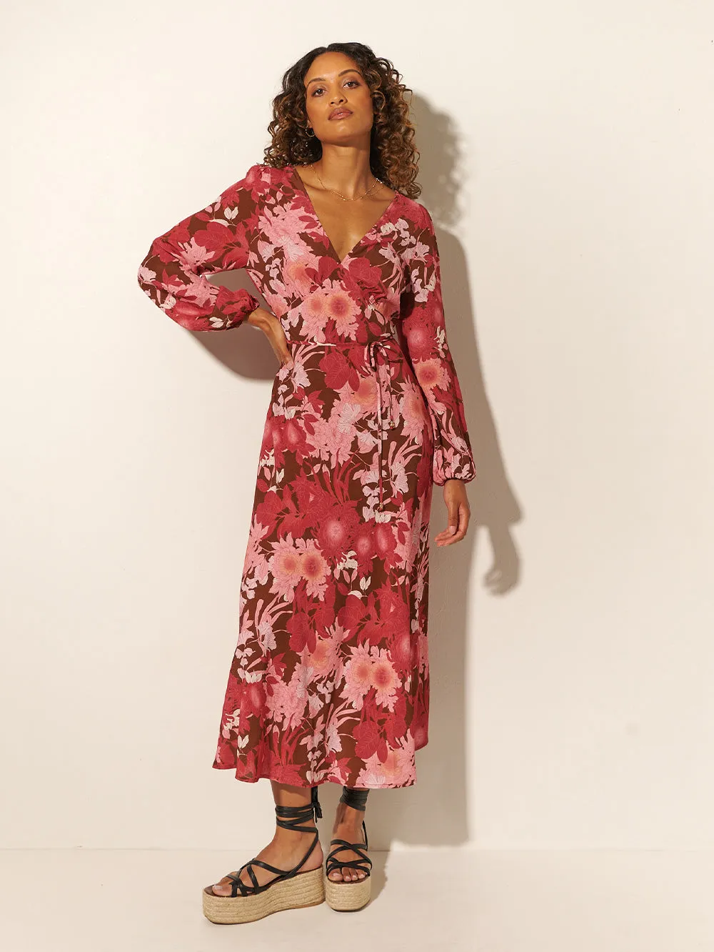 Hacienda Tie Back Maxi Dress - Burgundy & Pink