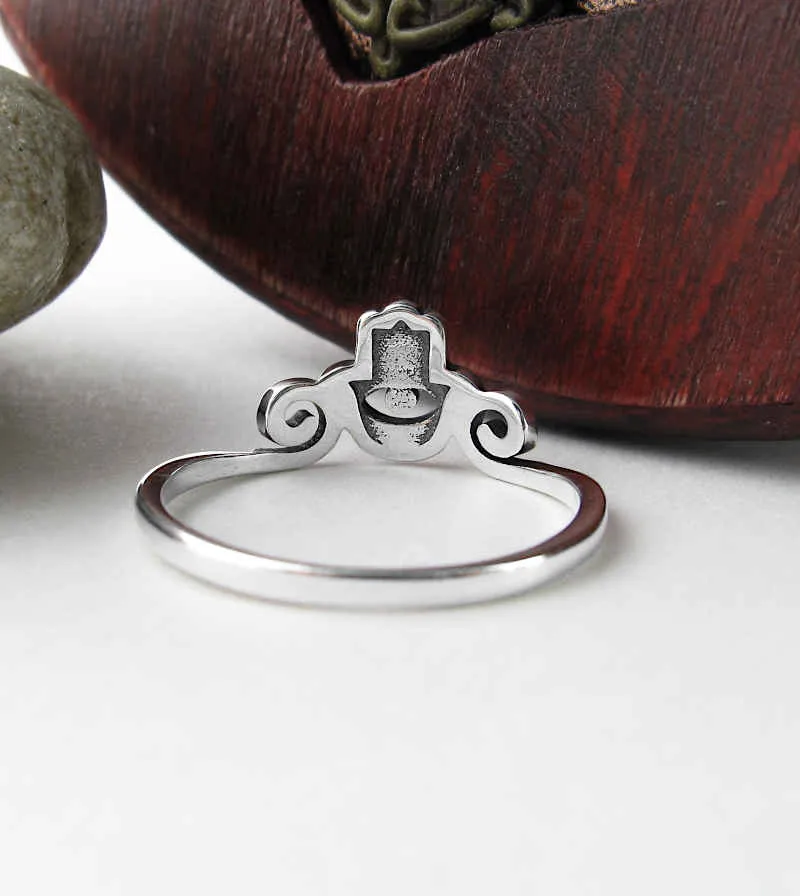 Hamsa Ring With Cut-Out Eye & Scrolls