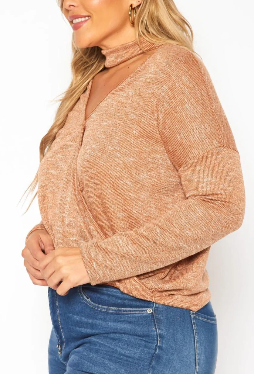 Hi Curvy Plus Size Choker V Neck Sweater