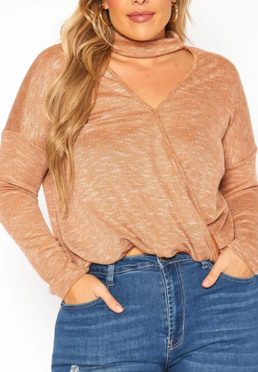 Hi Curvy Plus Size Choker V Neck Sweater