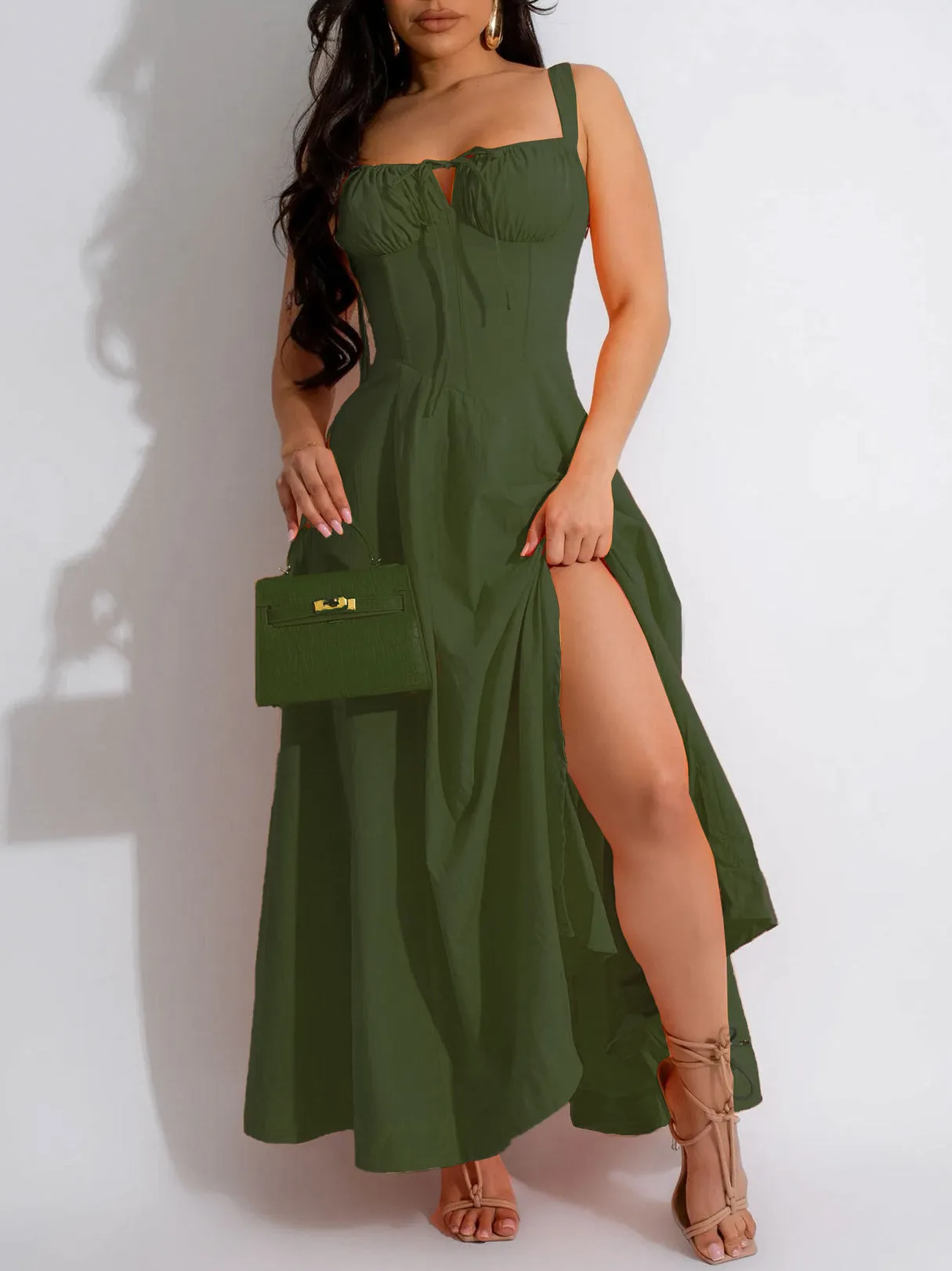 High Waist Spaghetti Strap Maxi Dress