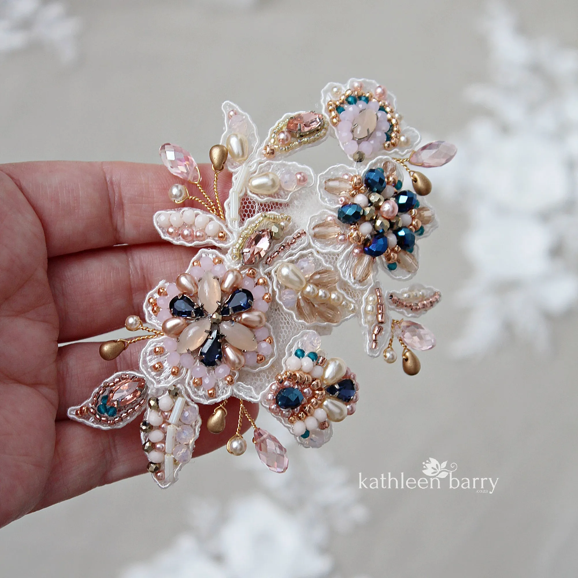 Jennifer Hand beaded Bridal hair clip - colors to order