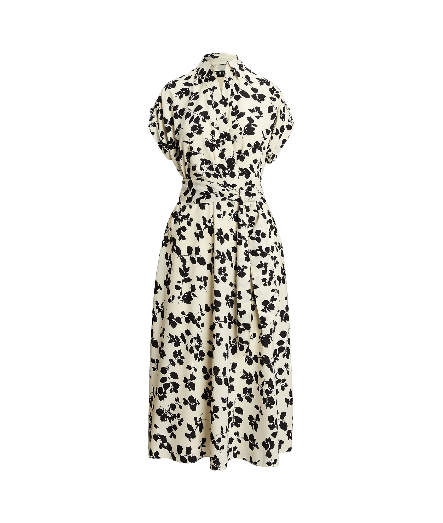 Leaf-print Belted Crepe Dress - Cream